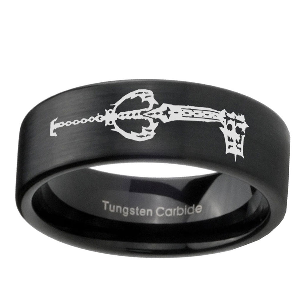 6mm kingdom heart keyblades Pipe Cut Black Ring Bands For Him