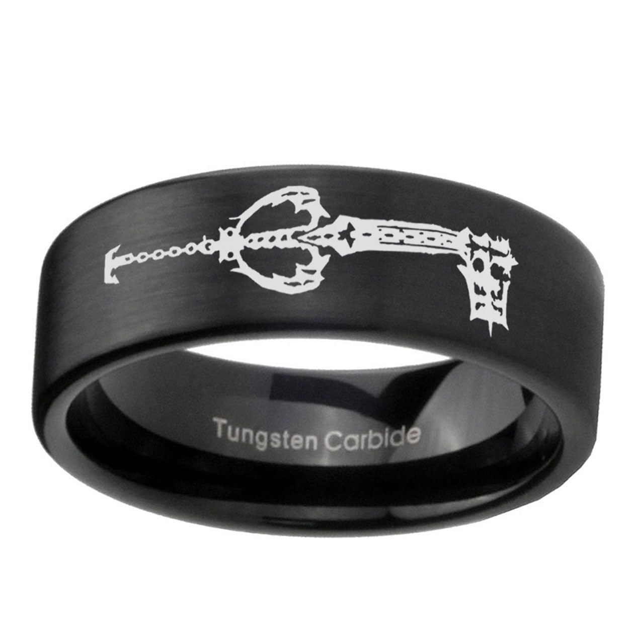 6mm kingdom heart keyblades Pipe Cut Black Ring Bands For Him