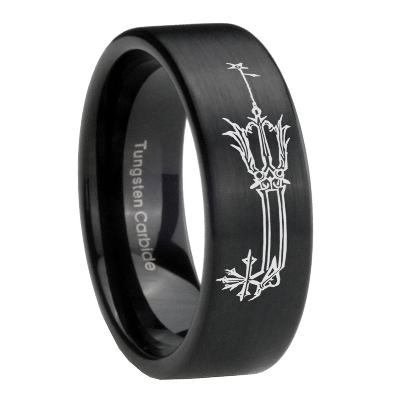 8mm Geekery Oathkeeper Kingdom Hearts Pipe Cut Black Ring Bands For Him