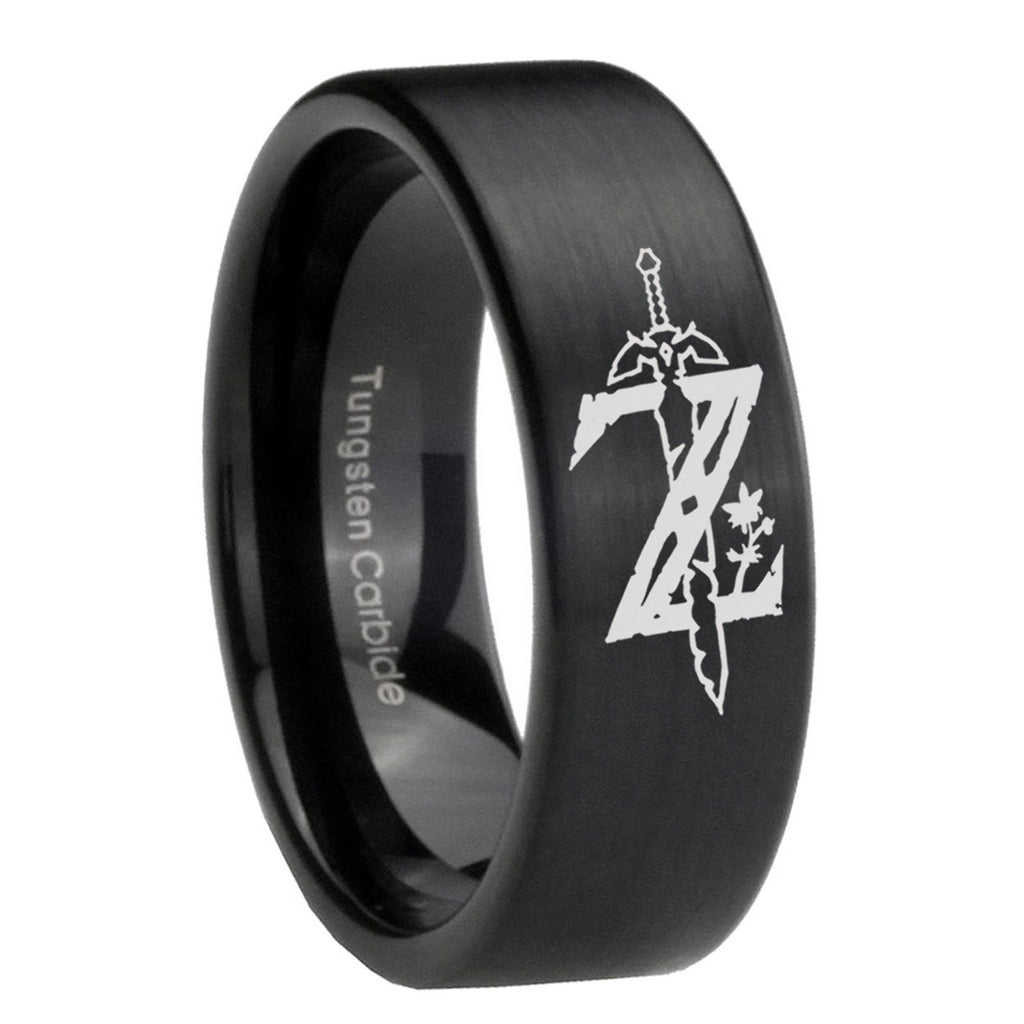8mm Zelda Breath Of The Wild Pipe Cut Black Ring Bands For Him