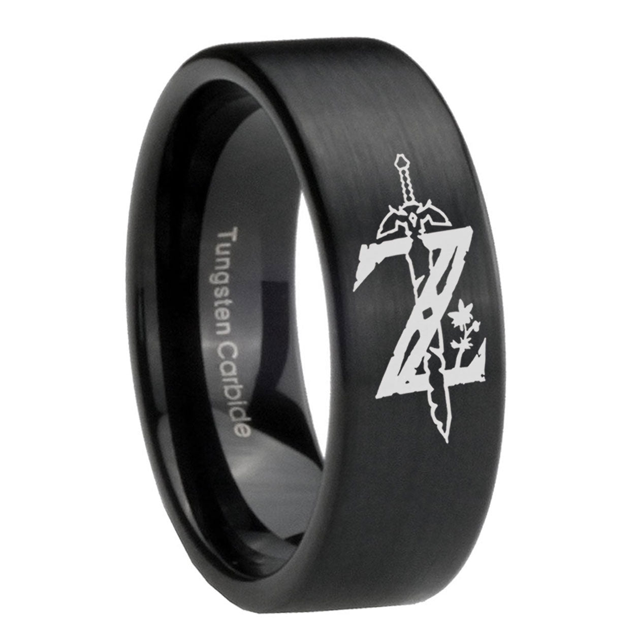 8mm Zelda Breath Of The Wild Pipe Cut Black Ring Bands For Him