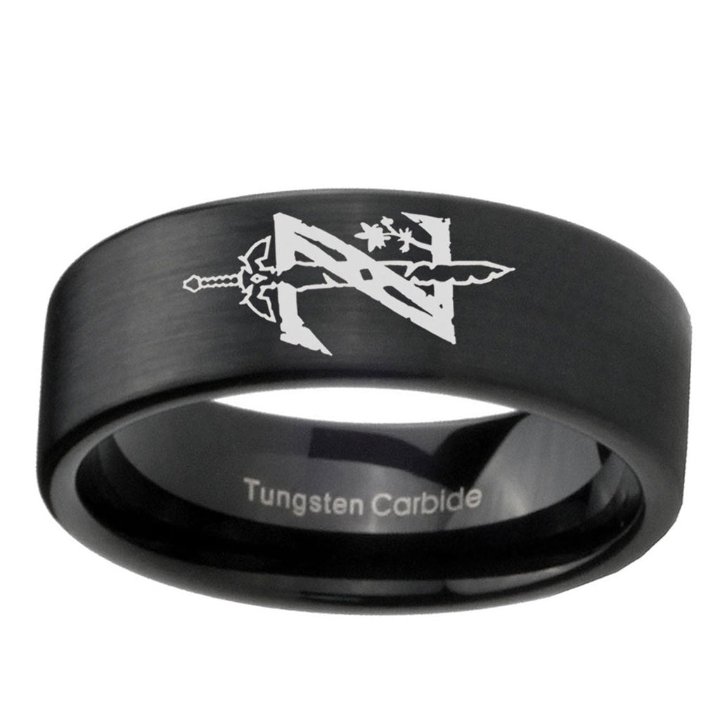 6mm Zelda Breath Of The Wild Pipe Cut Black Ring Bands For Him