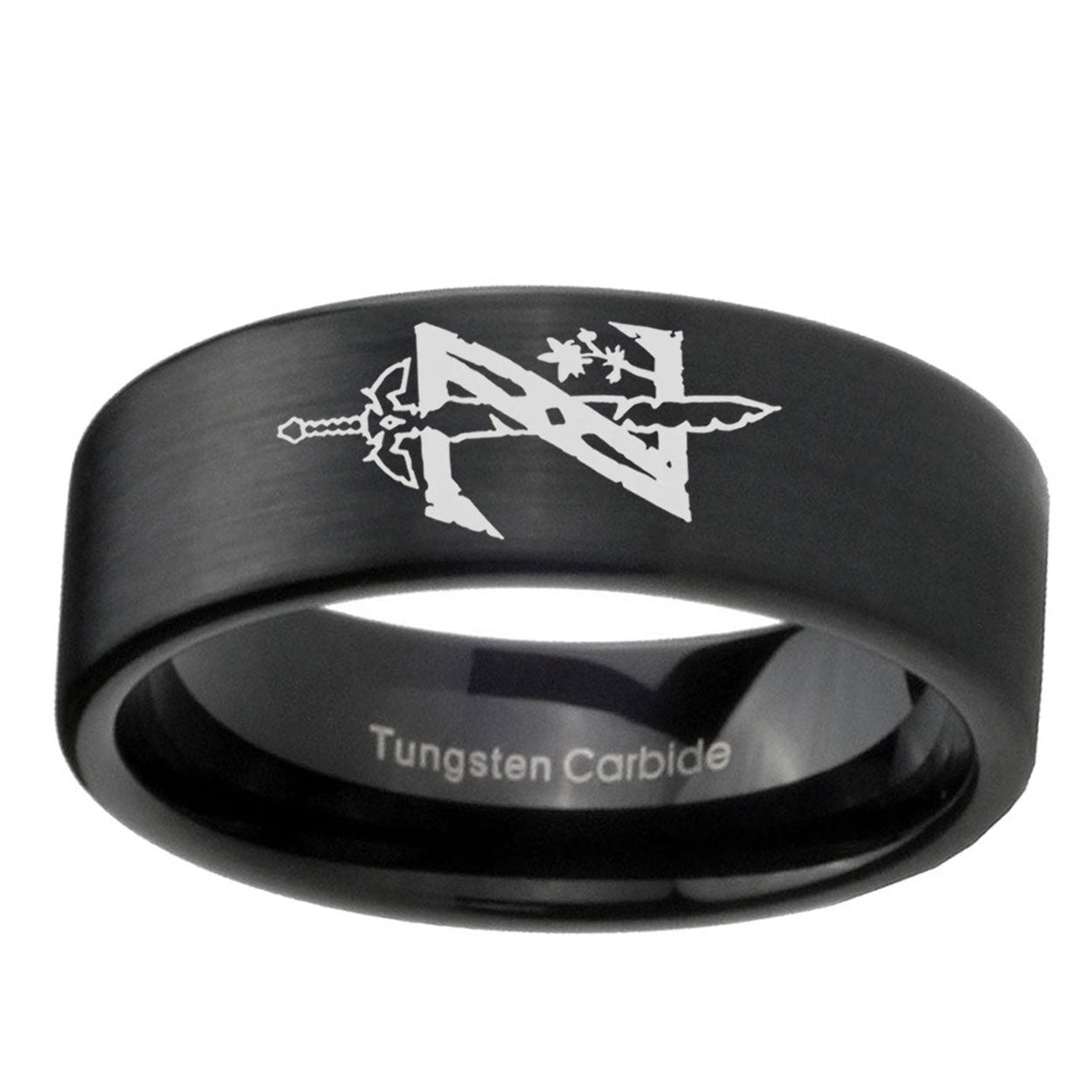 6mm Zelda Breath Of The Wild Pipe Cut Black Ring Bands For Him