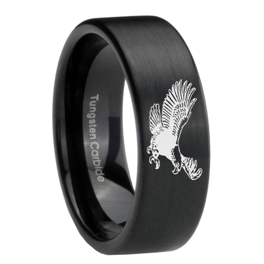 8mm Flying American Eagle Pipe Cut Black Ring Bands For Him