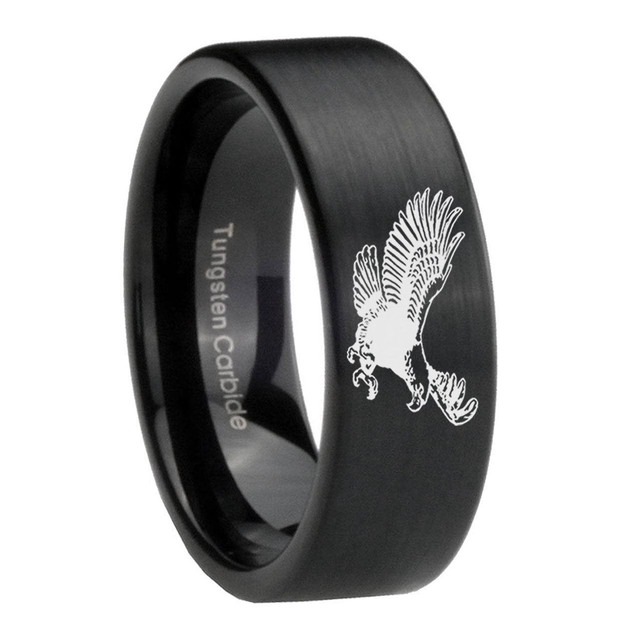 8mm Flying American Eagle Pipe Cut Black Ring Bands For Him