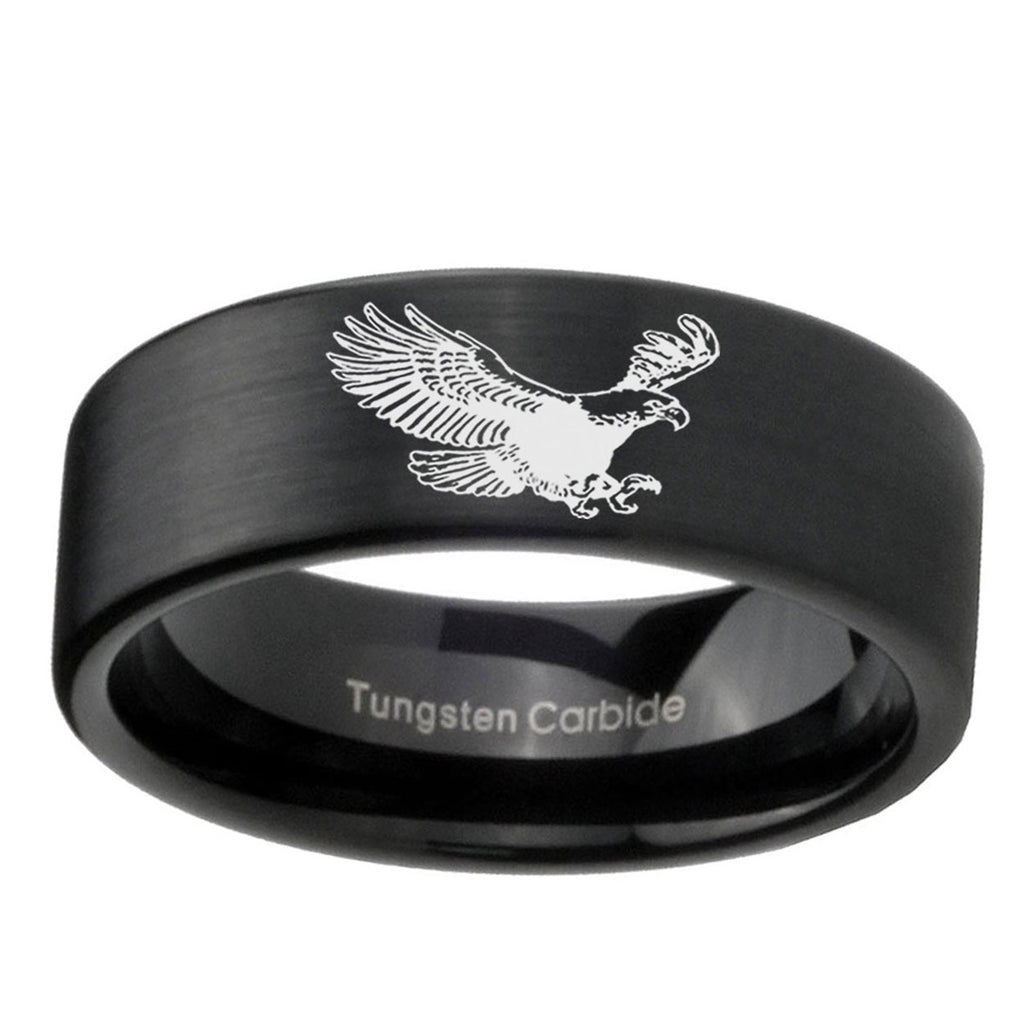 6mm Flying American Eagle Pipe Cut Black Ring Bands For Him