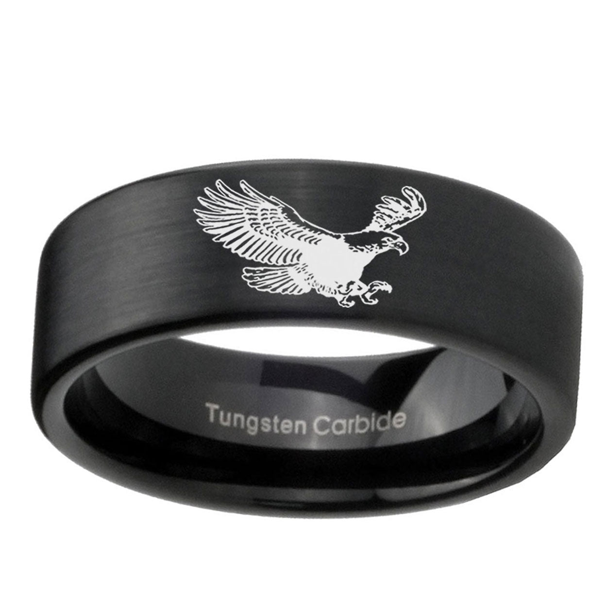 6mm Flying American Eagle Pipe Cut Black Ring Bands For Him