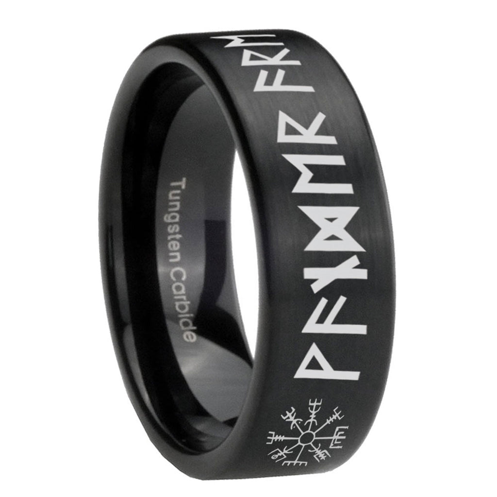 8mm Viking Pipe Cut Black Ring Bands For Him