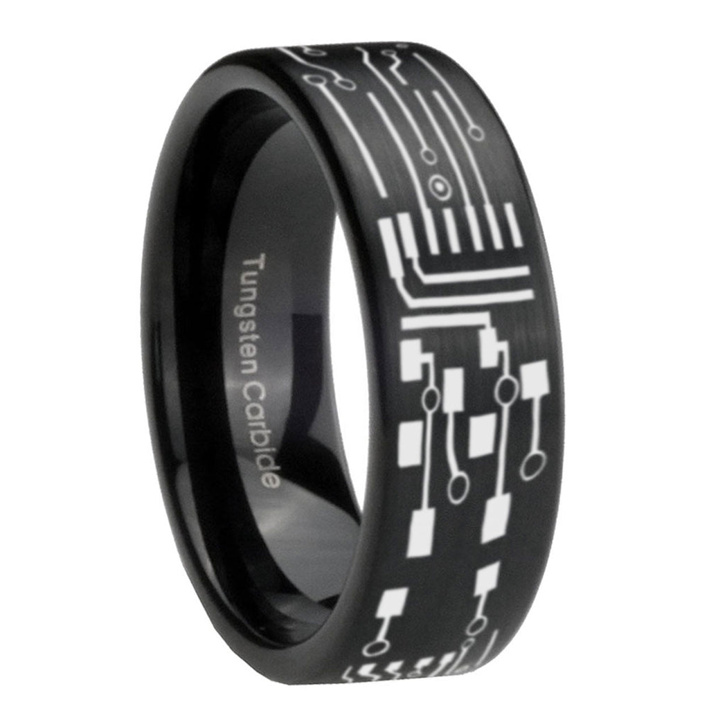 8mm Circuit Board Pipe Cut Black Ring Bands For Him