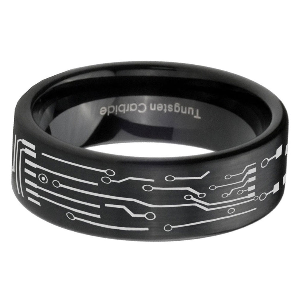 6mm Circuit Board Pipe Cut Black Ring Bands For Him