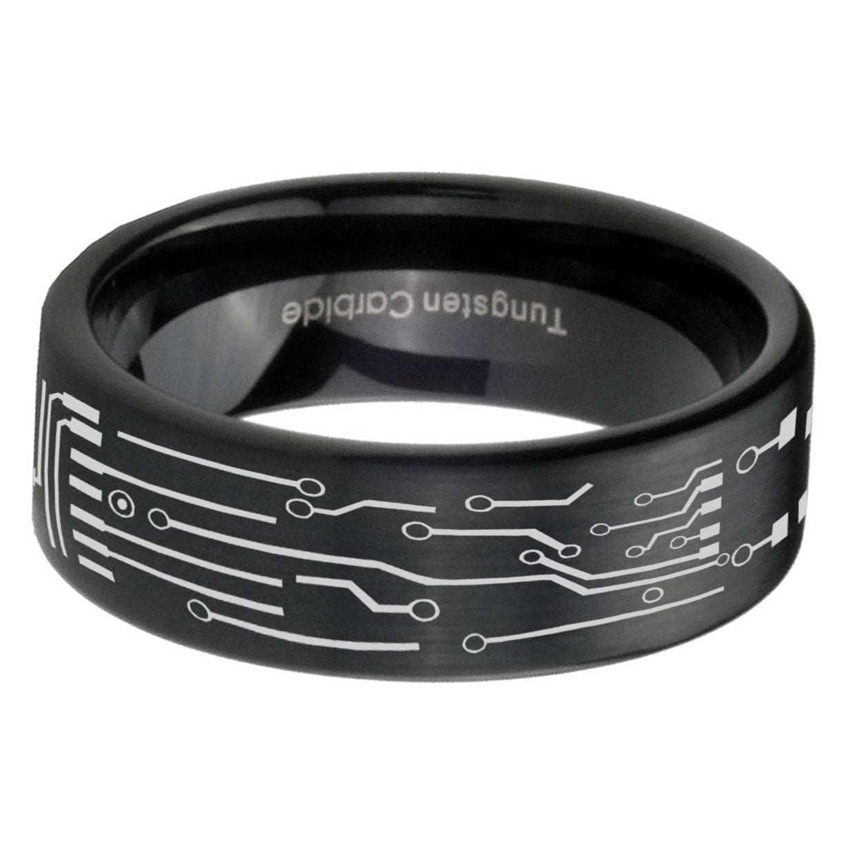 6mm Circuit Board Pipe Cut Black Ring Bands For Him