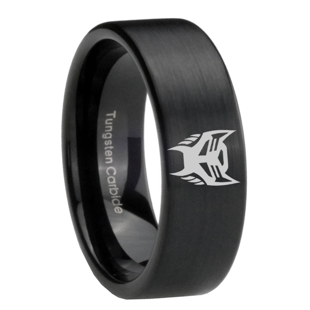 8mm Transformers Insignias Pipe Cut Black Ring Bands For Him