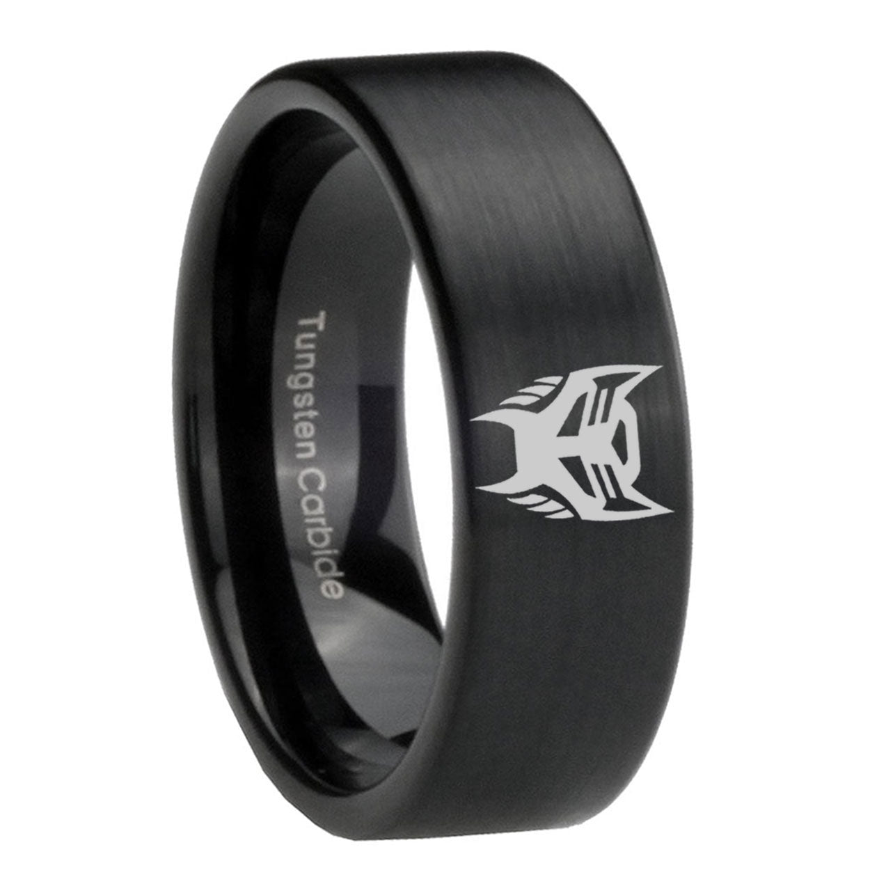 8mm Transformers Insignias Pipe Cut Black Ring Bands For Him