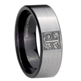 8mm-Pipe-Cut-Gray-Tungsten-Floral-Initial-Letter-J,-Monogram-Wedding-Ring