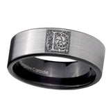 8mm-Pipe-Cut-Gray-Tungsten-Floral-Initial-Letter-L,-Monogram-Wedding-Ring