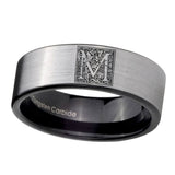 8mm-Pipe-Cut-Gray-Tungsten-Floral-Initial-Letter-M,-Monogram-Wedding-Ring