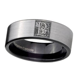 8mm-Pipe-Cut-Gray-Tungsten-Floral-Initial-Letter-P,-Monogram-Wedding-Ring