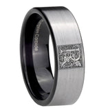 8mm-Pipe-Cut-Gray-Tungsten-Floral-Initial-Letter-R,-Monogram-Wedding-Ring