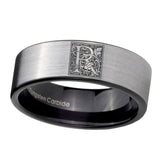 8mm-Pipe-Cut-Gray-Tungsten-Floral-Initial-Letter-R,-Monogram-Wedding-Ring