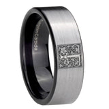 8mm-Pipe-Cut-Gray-Tungsten-Floral-Initial-Letter-T,-Monogram-Wedding-Ring