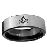 6, 8mm Freemason Masonic Pipe Cut Brushed Silver Tungsten Ring