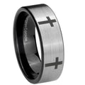 8mm Crosses Pipe Cut Brushed Silver Tungsten Engagement Ring