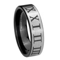 8mm Roman Numeral Pipe Cut Brushed Silver Tungsten Ring