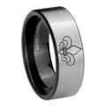 8mm Fleur-De-Lis Pipe Cut Brushed Silver Tungsten Ring