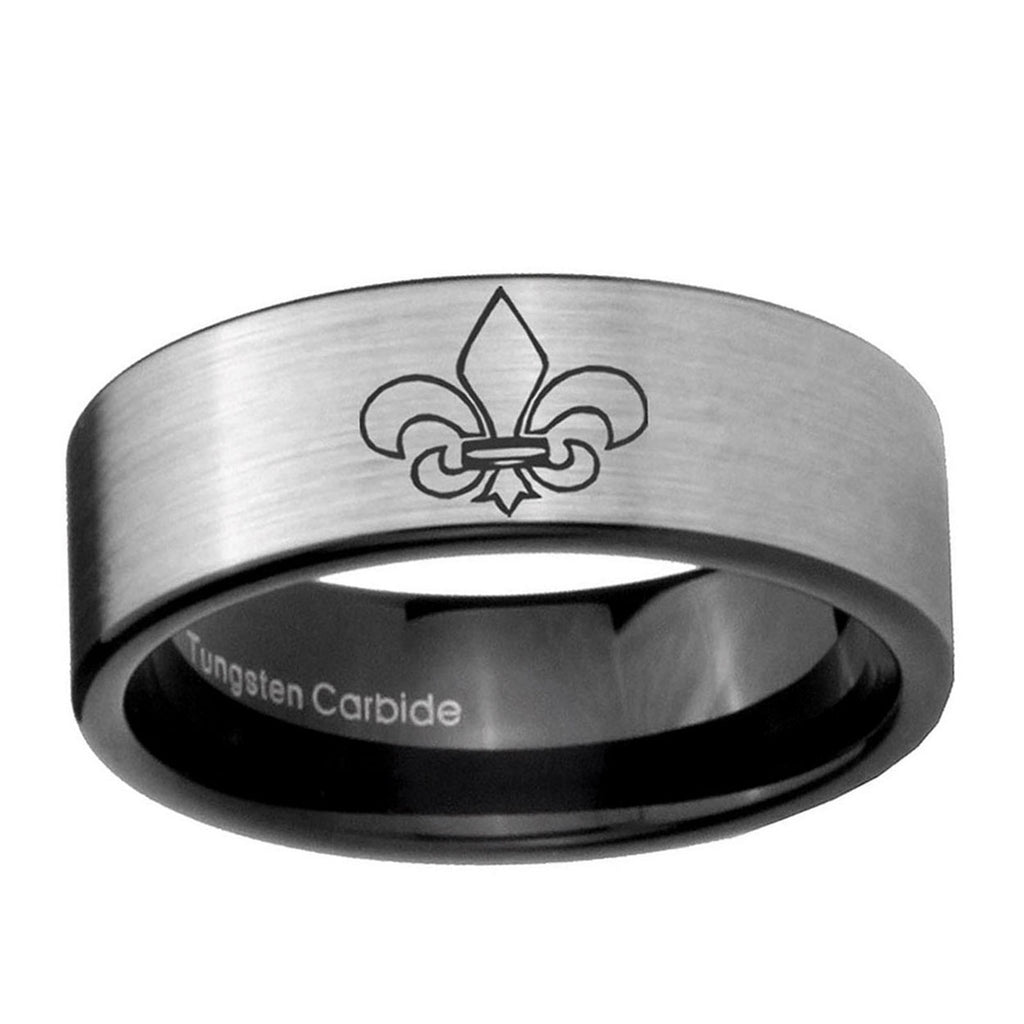 6mm Fleur-De-Lis Pipe Cut Brushed Silver Tungsten Ring