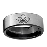 6, 8mm Fleur-De-Lis Pipe Cut Brushed Silver Tungsten Custom Ring for Men