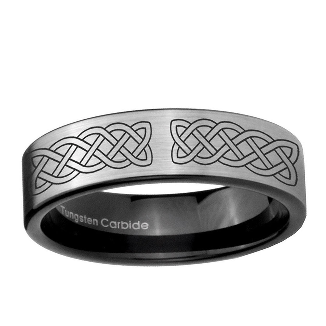 6mm Celtic Knot Pipe Cut Brushed Silver Tungsten Custom Ring