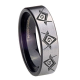 8mm-Master-Mason-Masonic--Pipe-Cut-Brushed-Silver-Tungsten-Mens-Wedding-Ring