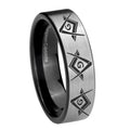 8mm Master Mason Masonic Pipe Cut Silver Tungsten Ring
