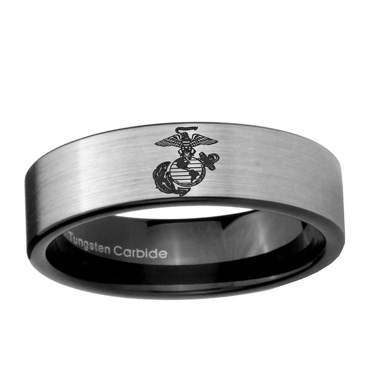 6mm Marine Pipe Cut Brushed Silver Tungsten Mens Bands Ring