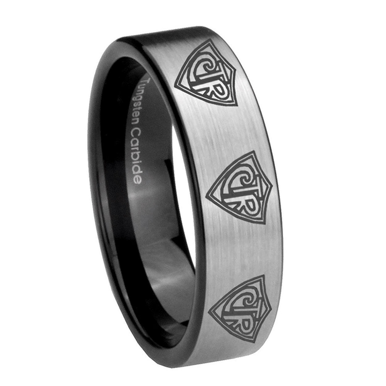 8mm Multiple CTR Pipe Cut Brushed Silver Tungsten Ring