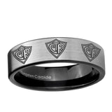 6, 8mm Multiple CTR Pipe Cut Brushed Silver Tungsten Ring