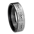 8mm Multiple Skull Pipe Cut Brushed Silver Tungsten Ring