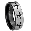 8mm Multiple Fleur-De-Lis Pipe Cut Silver Tungsten Ring