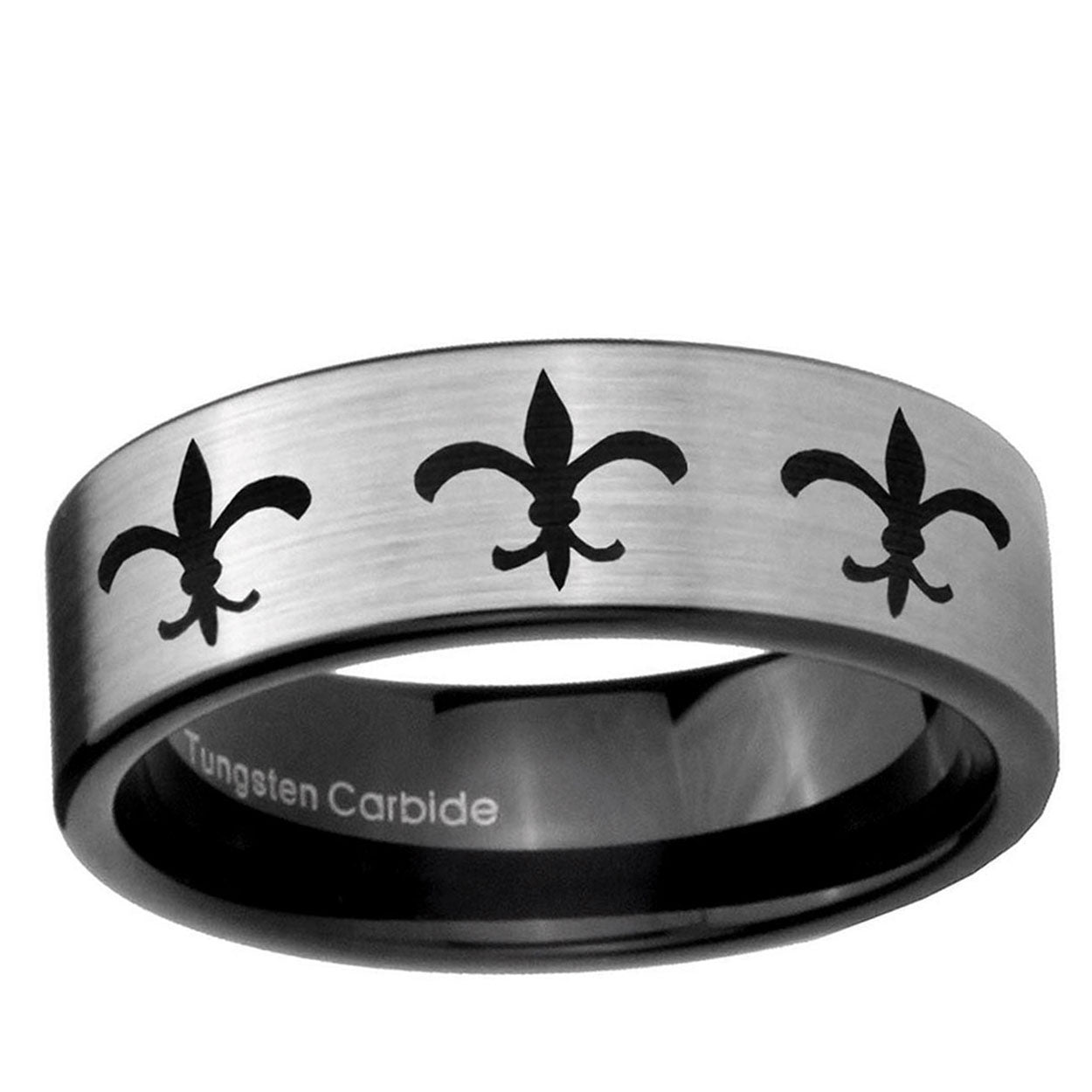 6mm Multiple Fleur-De-Lis Pipe Cut Silver Tungsten Ring
