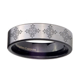 8mm-Multiple-Crosses-Pipe-Cut-Brushed-Silver-Tungsten-Mens-Ring-Engraved