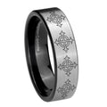 8mm Multiple Crosses Pipe Cut Silver Tungsten Ring Engraved