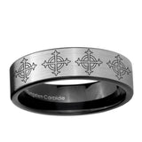 6, 8mm Multiple Crosses Pipe Cut Brushed Silver Tungsten Ring