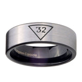 8mm-Masonic-32-Triangle-Freemason-Pipe-Cut-Brushed-Silver-Tungsten-Carbide-Men's-Engagement-Ring
