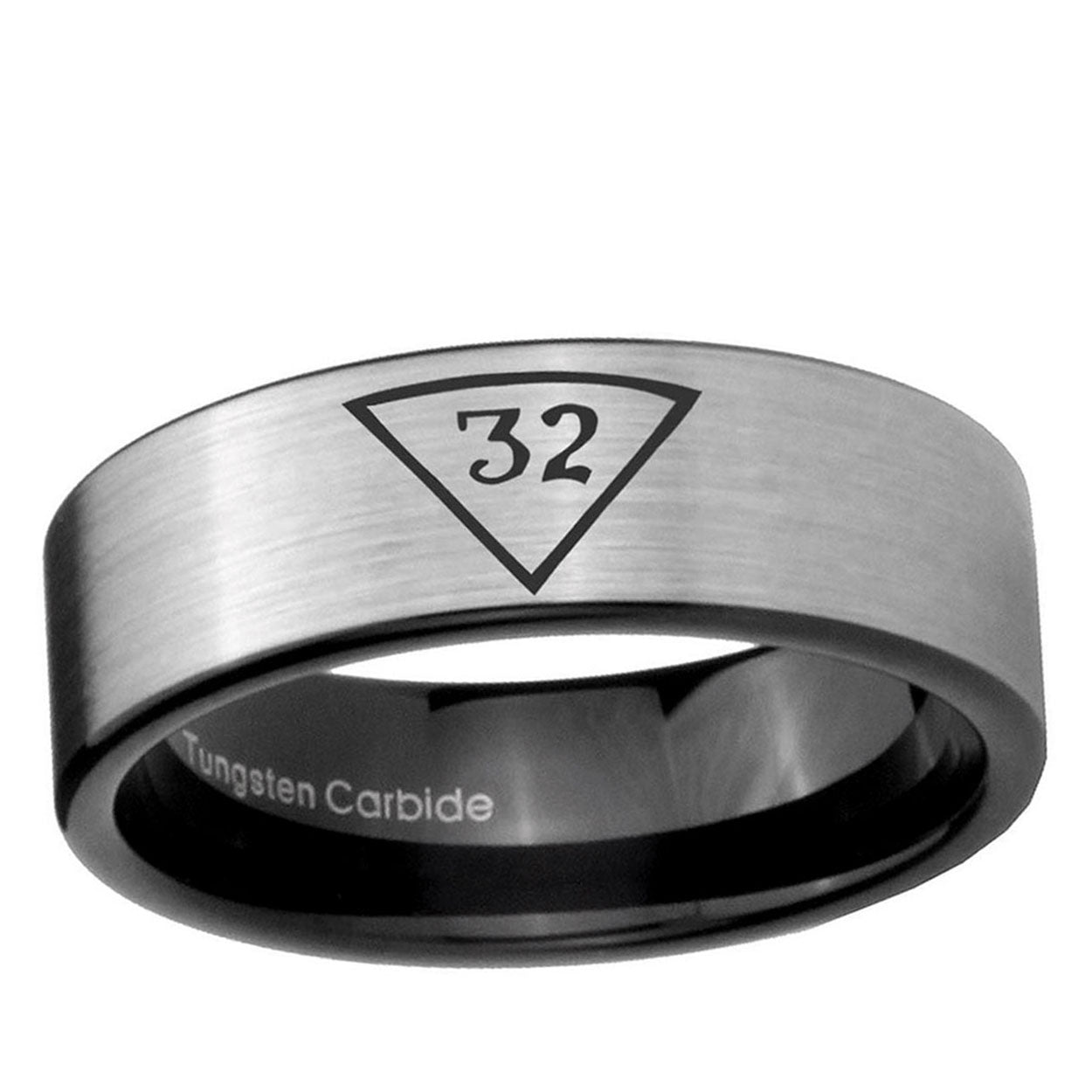 6mm Masonic 32 Triangle Freemason Pipe Cut Silver Tungsten Ring
