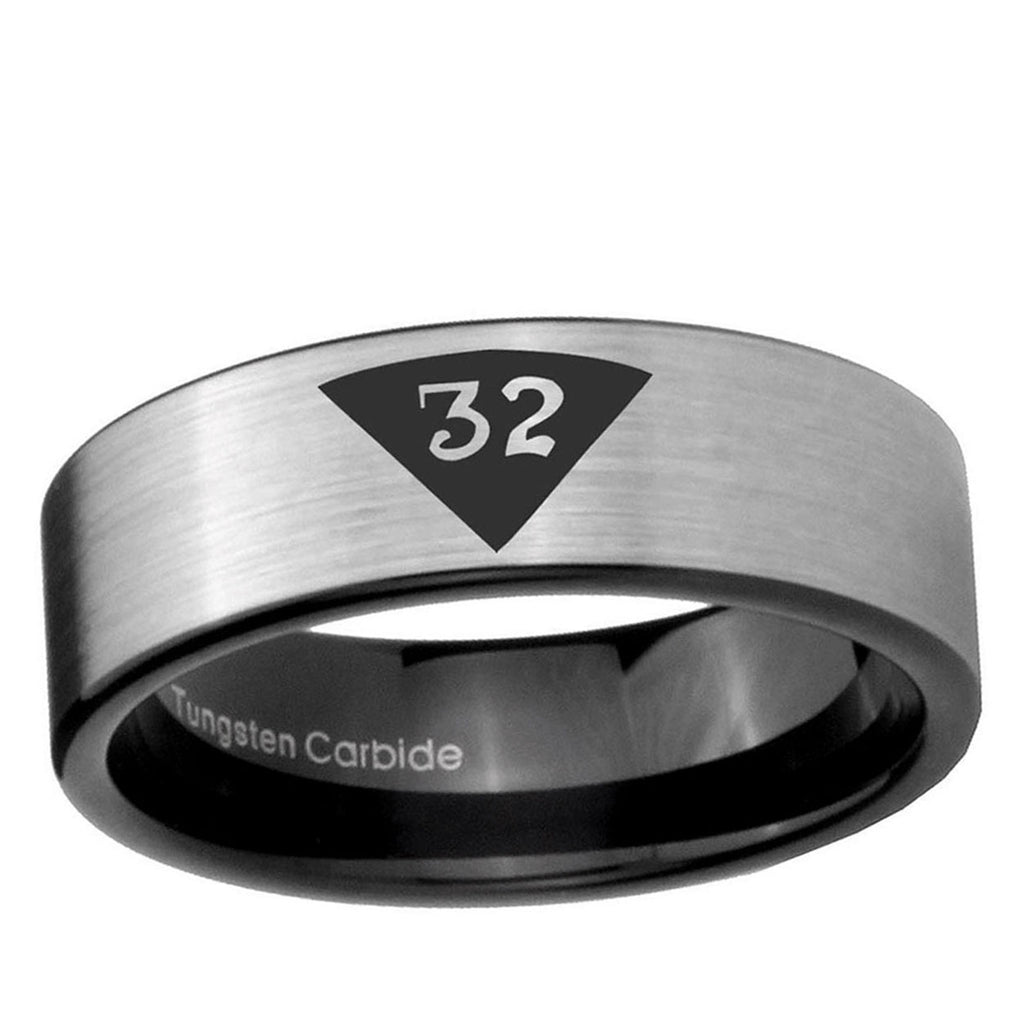 6mm Masonic 32 Triangle Design Freemason Pipe Cut Silver Tungsten Ring