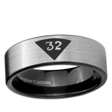 6, 8mm Masonic 32 Triangle Design Freemason Pipe Cut Brushed Silver Tungsten Ring