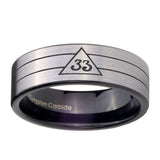 8mm-Masonic-32-Duo-Line-Freemason-Pipe-Cut-Brushed-Silver-Tungsten-Carbide-Men's-Engagement-Ring