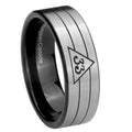 8mm Masonic 32 Duo Line Freemason Pipe Cut Silver Tungsten Ring