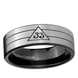 6, 8mm Masonic 32 Duo Line Freemason Pipe Cut Brushed Silver Tungsten Ring