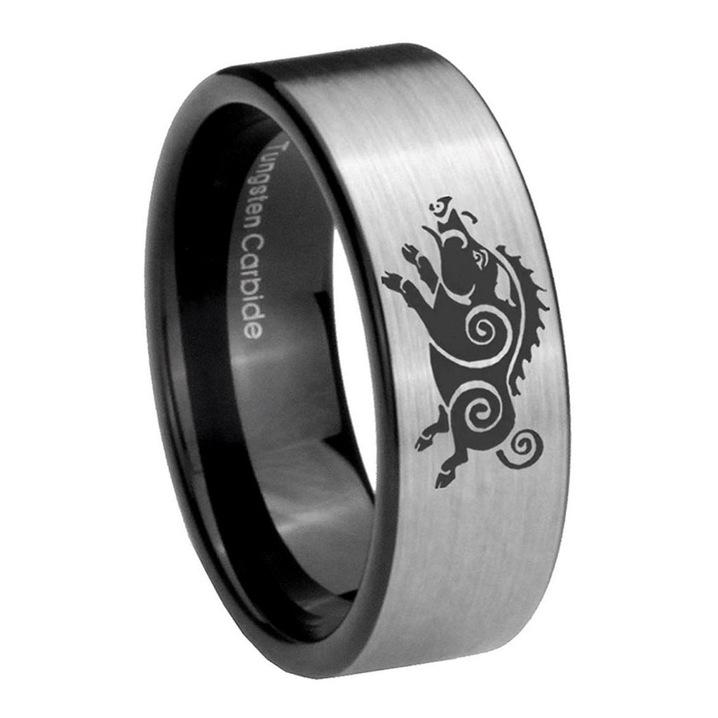 8mm Wild Boar Pipe Cut Brushed Silver Tungsten Ring for Men